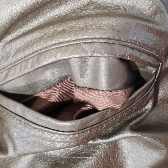 Vintage Comint Metallic Patterned Leather Bomber Jacket Brown Size M - Picture 9 of 15